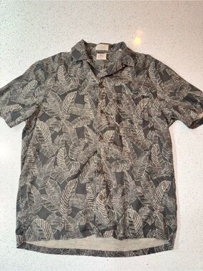 Faherty Gray Short-Sleeve Leaf Print Button-Down Shirt